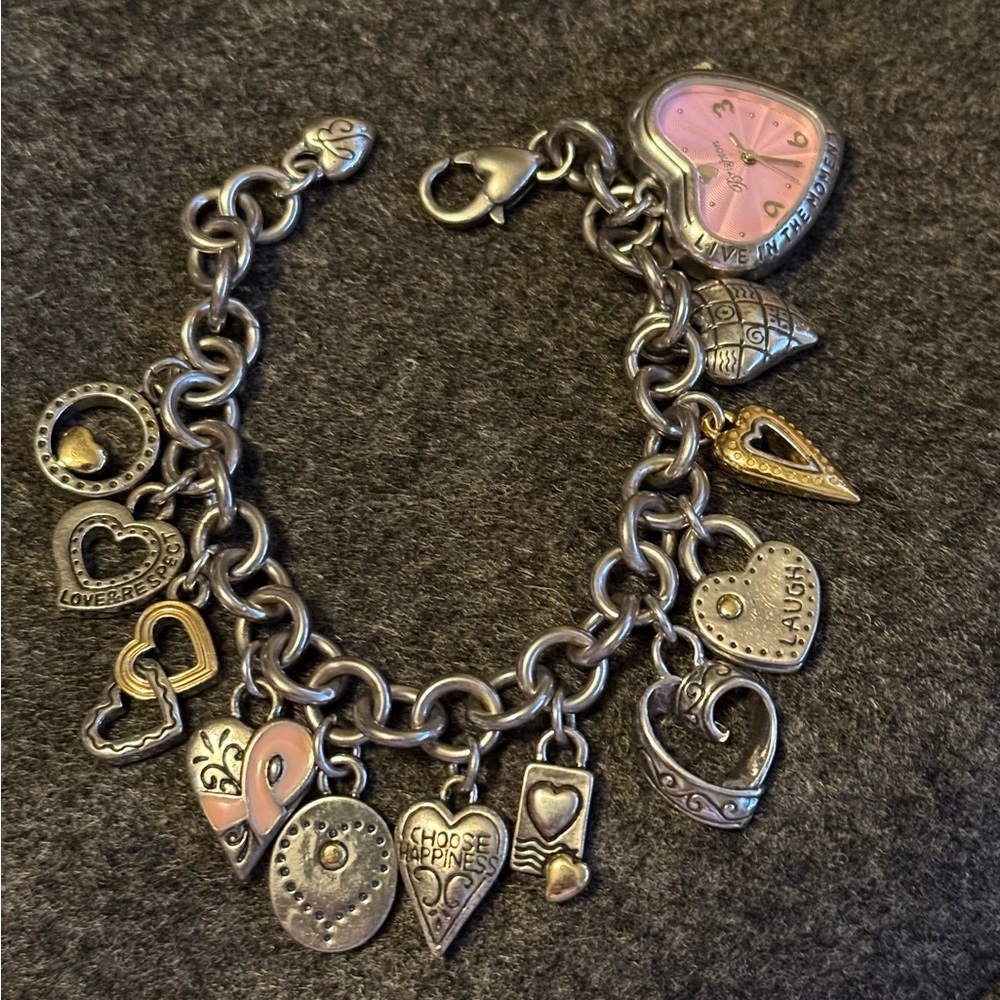 Silver and Pink Charm Bracelet by Brighton